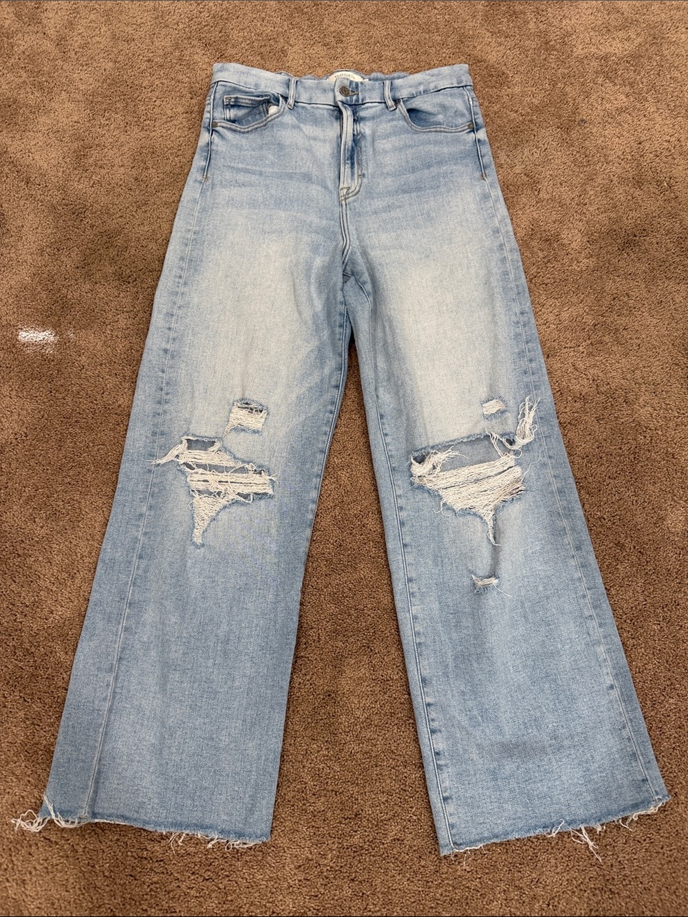 High-Rise Light Blue Distressed Wide-Leg Jeans